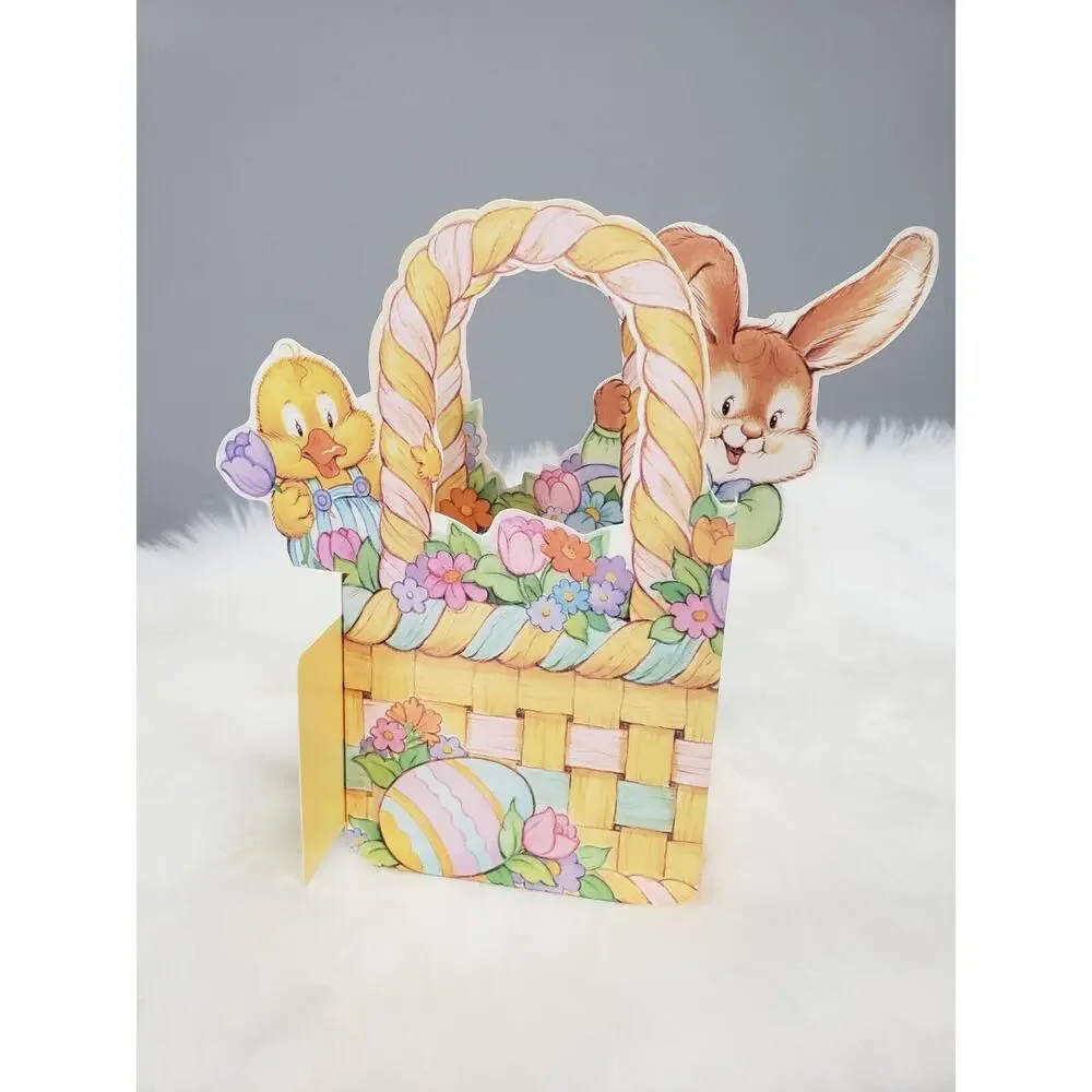 LOT 6 American Greeting Bloomer Bunny Pop Out Easter Basket Diecut 1991‎ retro